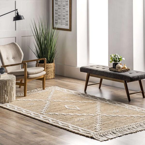 Nuloom Viola Hand Loomed Jute And Wool Textured Tassel Area Rug Natural