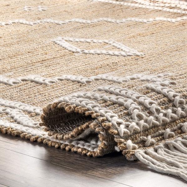 Nuloom Viola Hand Loomed Jute And Wool Textured Tassel Area Rug Natural