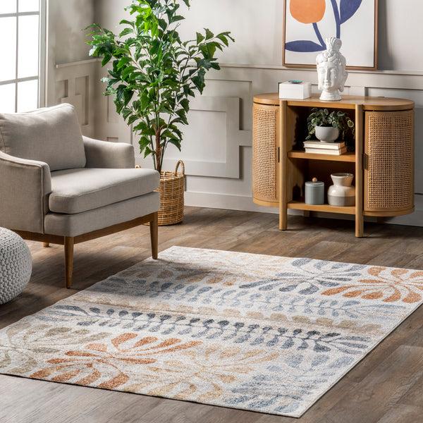 Nuloom Virginie Floral Machine Washable Area Rug Beige