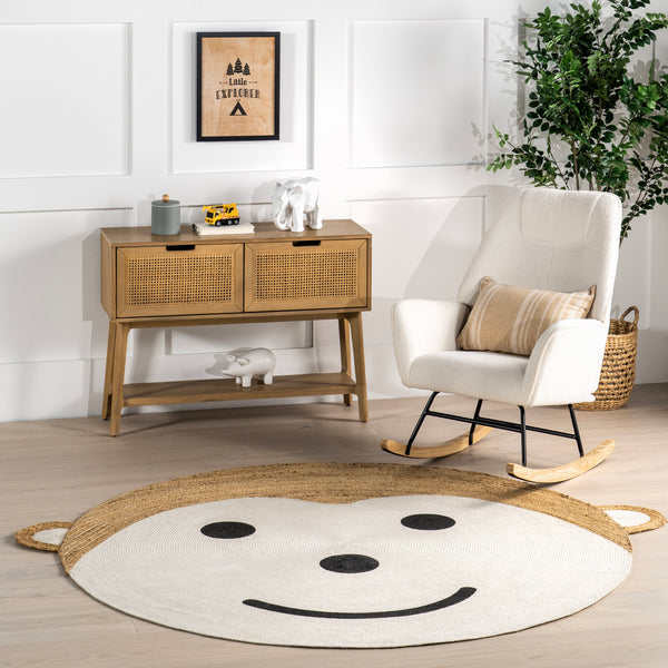 Nuloom Weylyn Monkey Handwoven Kids Jute Area Rug Ivory