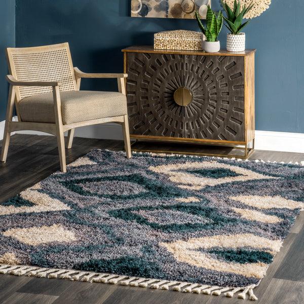 Nuloom Zaniyah Abstract Iris Shag With Tassel Area Rug Blue
