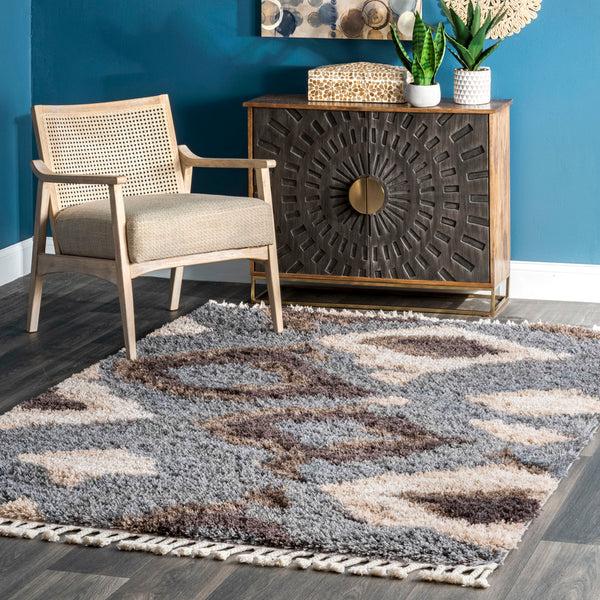 Nuloom Zaniyah Abstract Iris Shag With Tassel Area Rug Blue