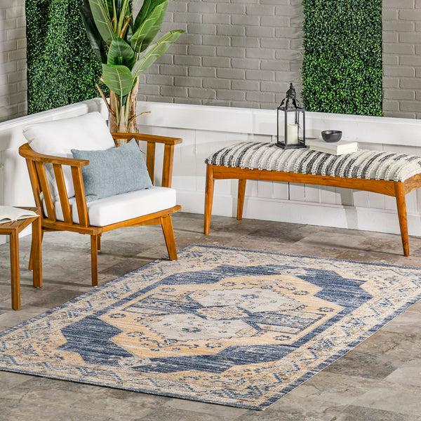 Nuloom Zazie Traditional Machine Washable Indoor/Outdoor Area Rug Blue