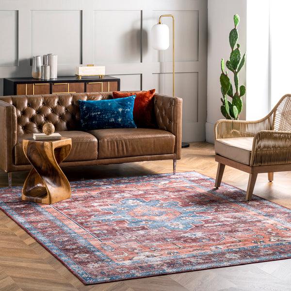 Nuloom Zena Medallion Machine Washable Area Rug Rust