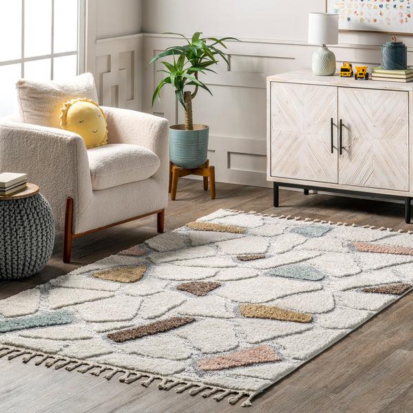 Nuloom Zende Colorful Stones Kids Tassel Area Rug Beige