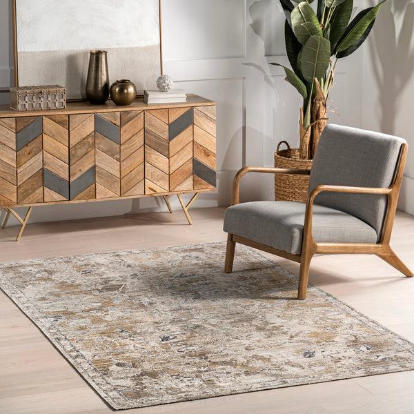 Nuloom Zenni Vintage Floral Indoor/Outdoor Machine Washable Area Rug Beige