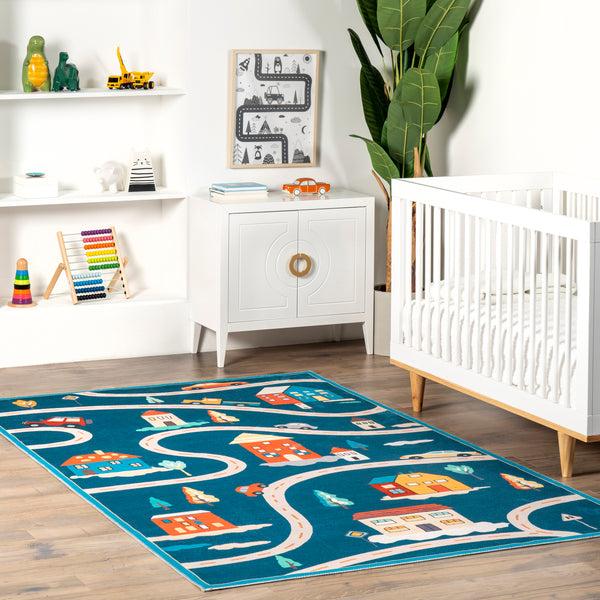 Nuloom Zita Neighborhood Machine Washable Kids Area Rug Blue Multi