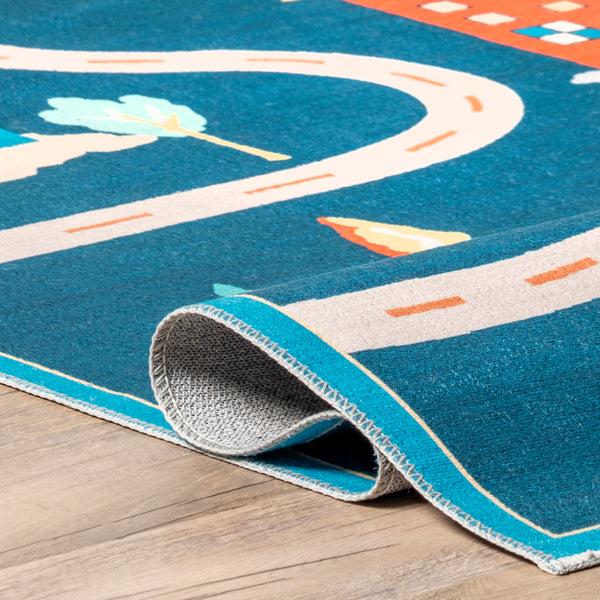 Nuloom Zita Neighborhood Machine Washable Kids Area Rug Blue Multi