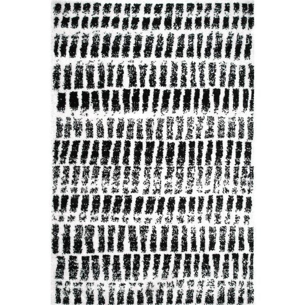 nuloom Zoey Distressed Dash Shag Area Rug Black And White