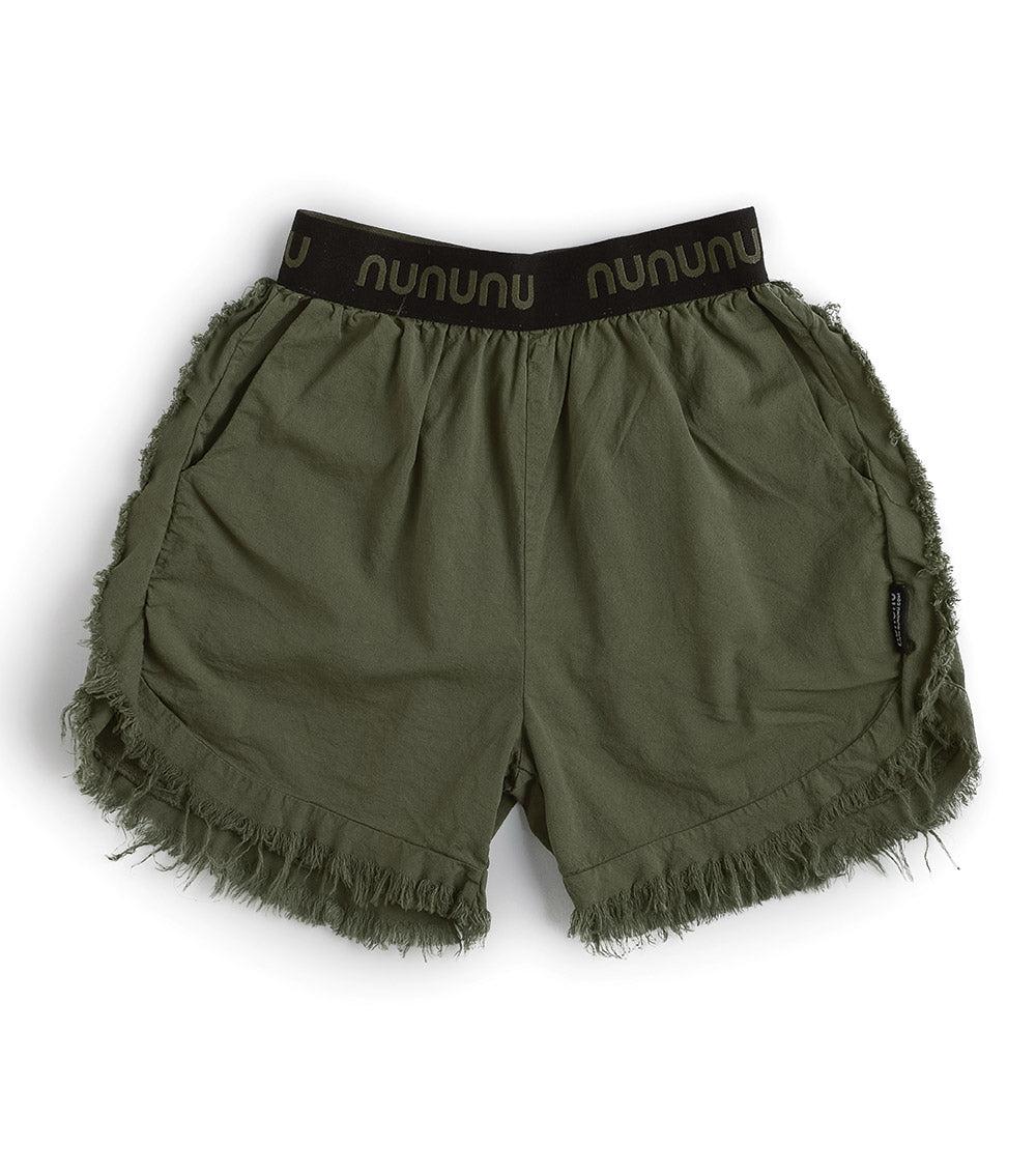 nununu airy ruffled shorts olive