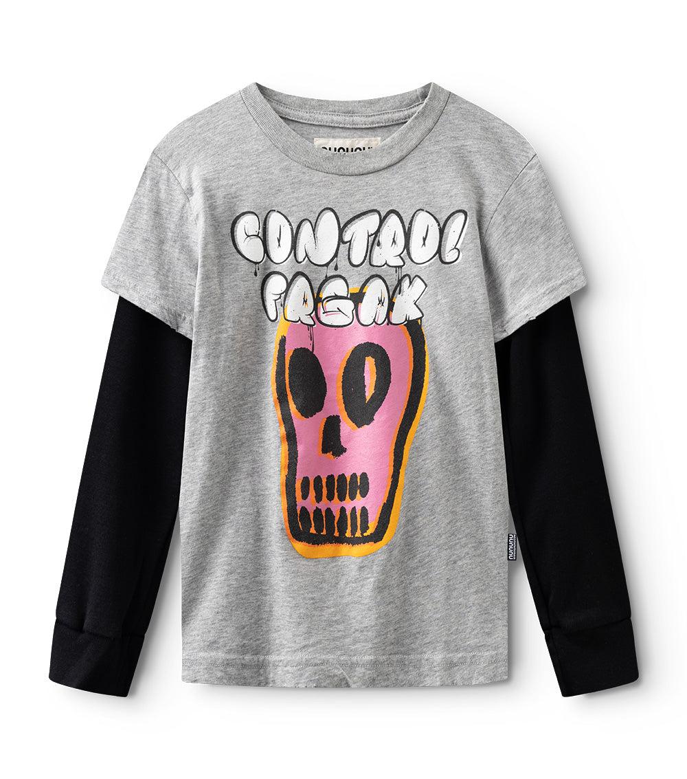 nununu bubbly dizzy skull shirt heather grey
