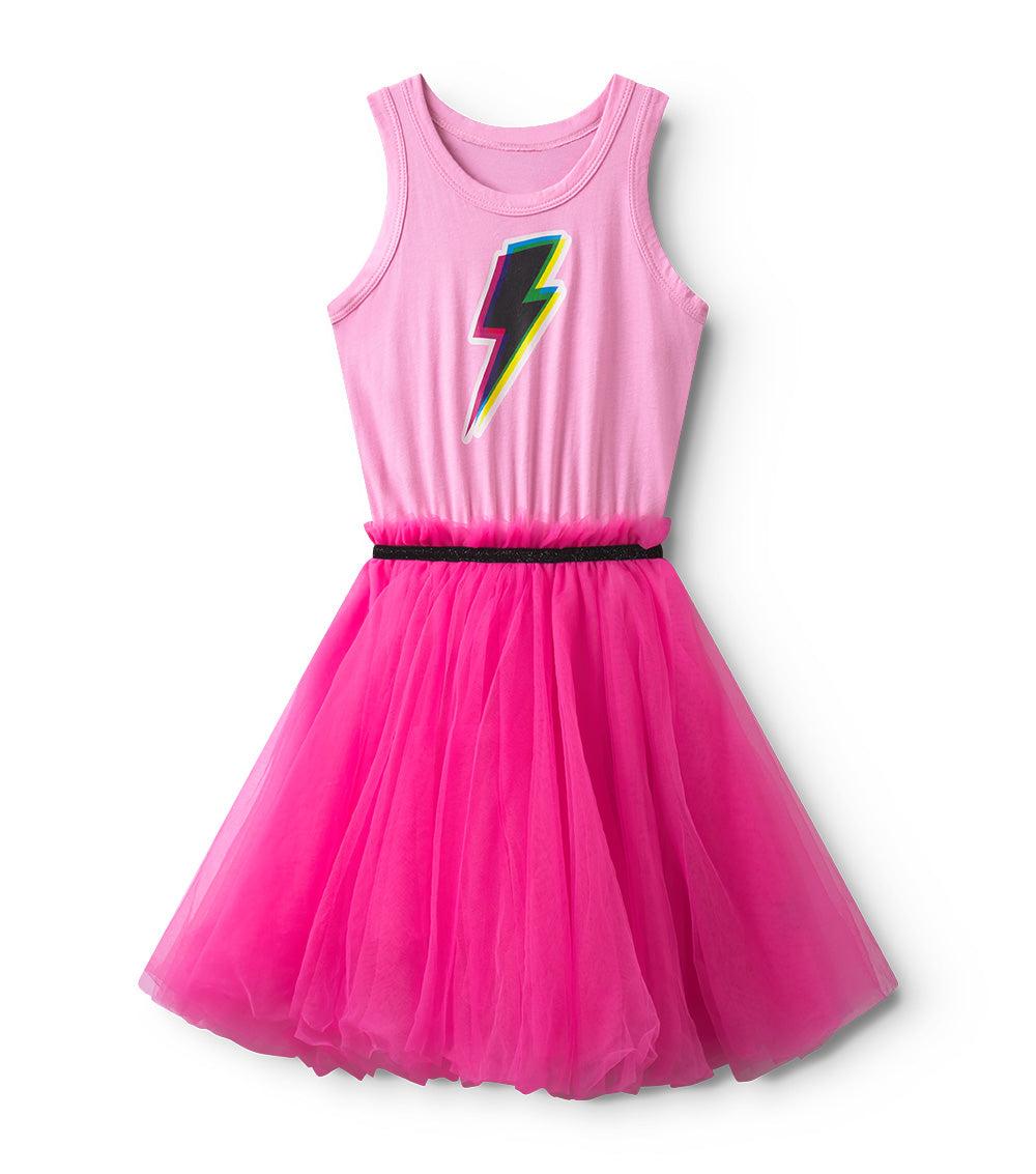 nununu dizzy bolt tulle dress super pink