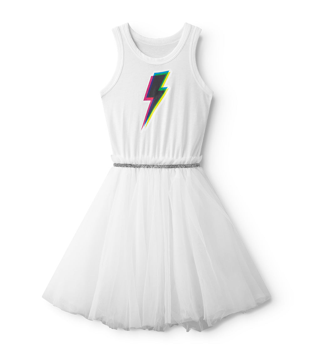 nununu dizzy bolt tulle dress white