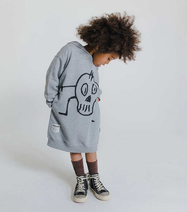 Nununu Goofy Skull Hooded Dress Heather Grey