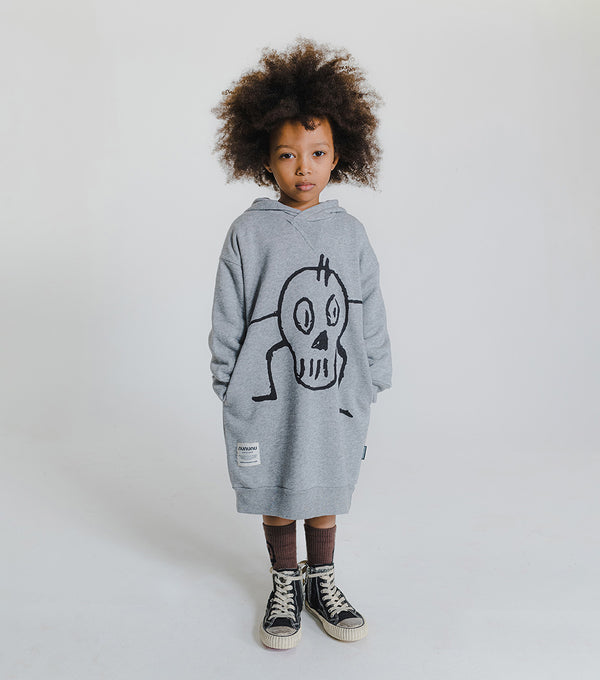 Nununu Goofy Skull Hooded Dress Heather Grey