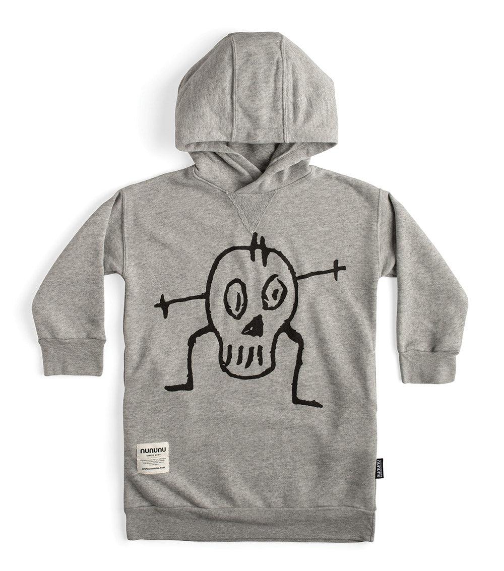 nununu goofy skull hooded dress heather grey