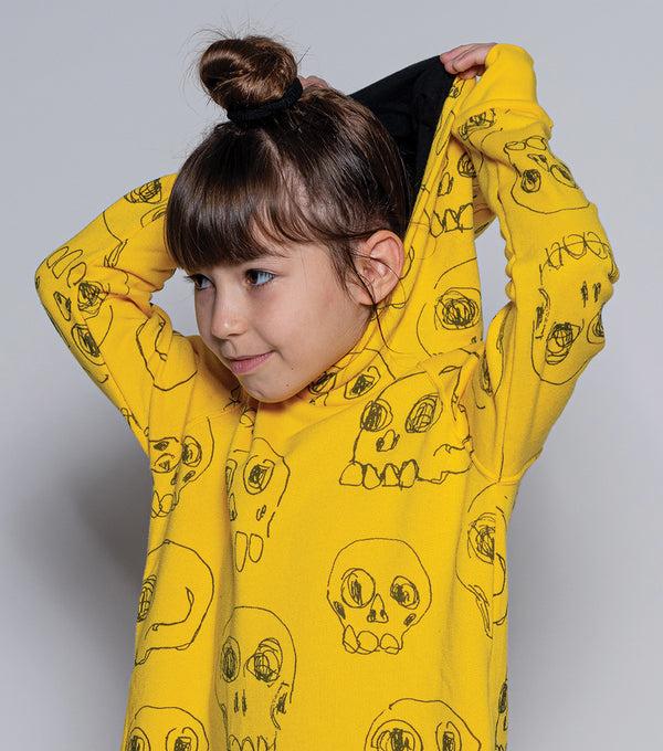 Nununu Hooded Scribbled Skulls A Dress Black