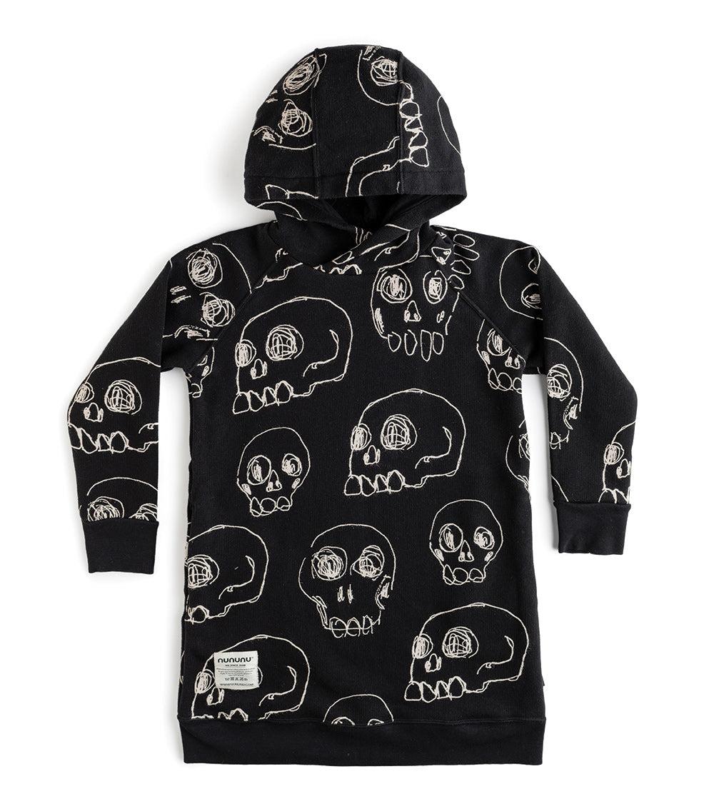 nununu hooded scribbled skulls a dress black