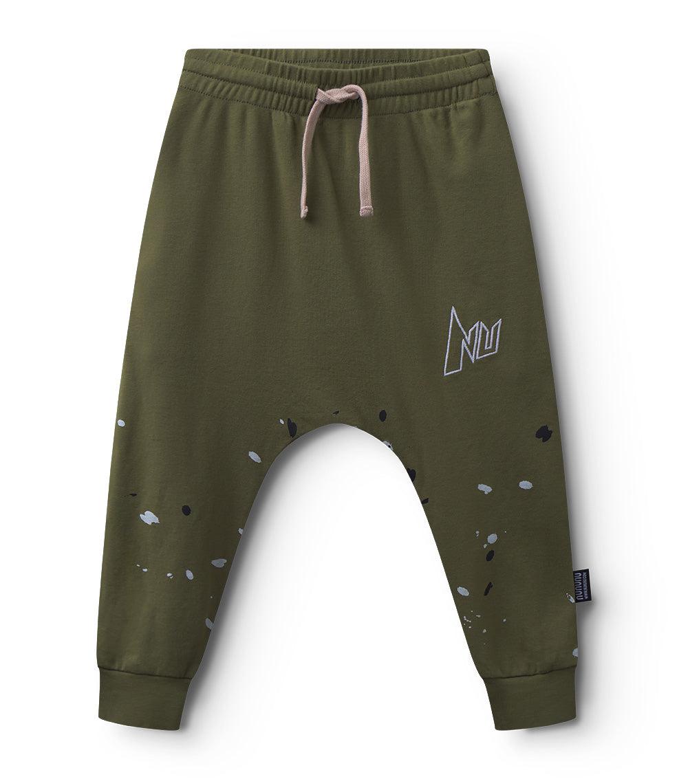 nununu light splash baggy pants olive