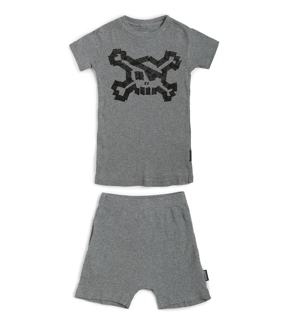 nununu masking tape skull loungewear heather grey