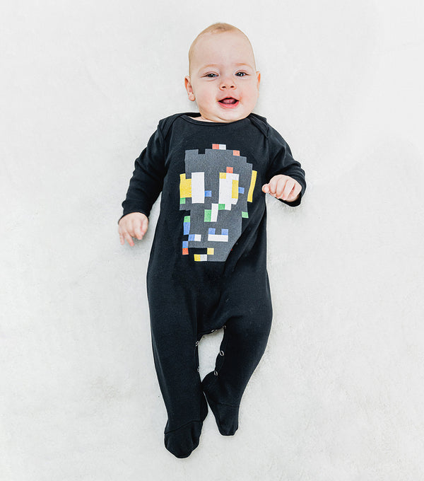 Nununu Pixel Skull Footed Overall Black