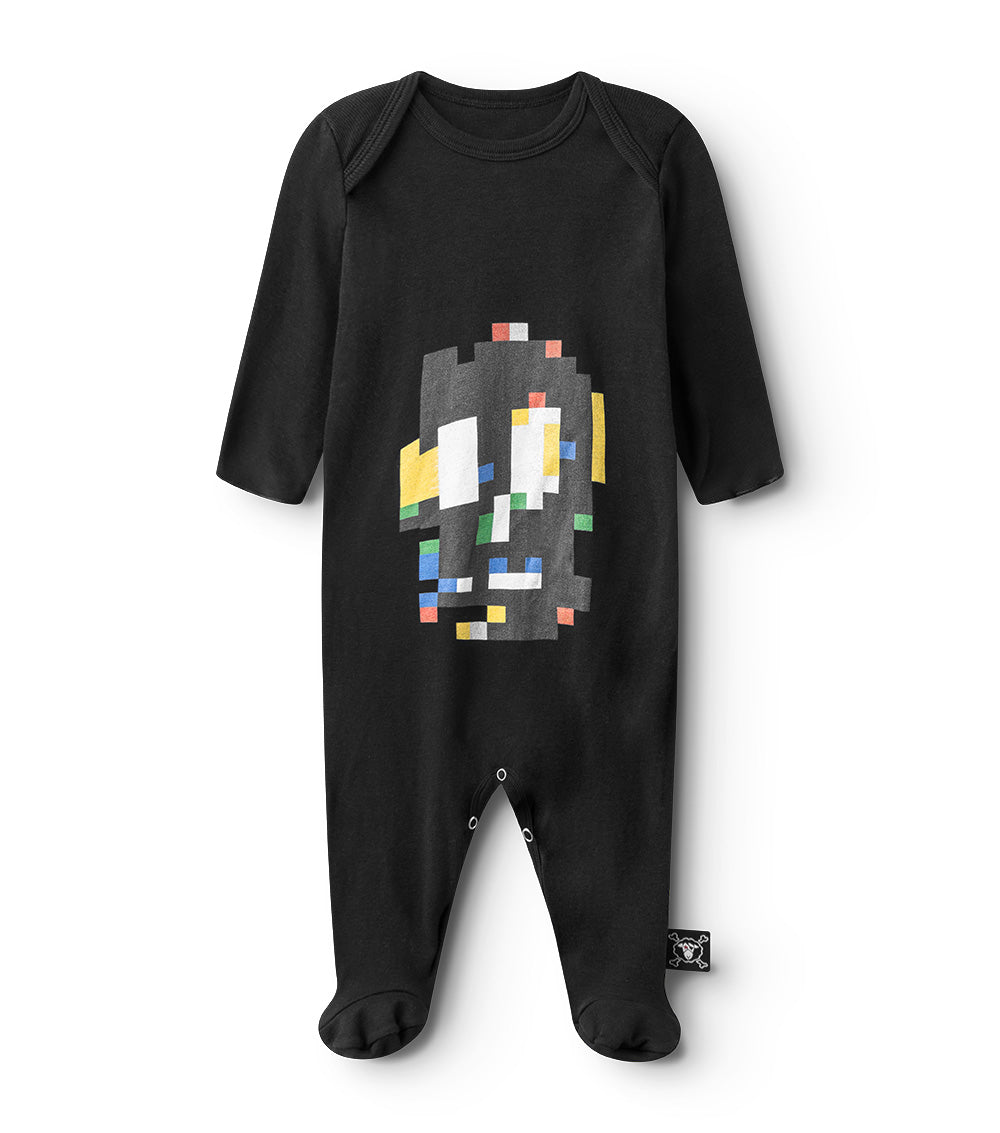 nununu pixel skull footed overall black