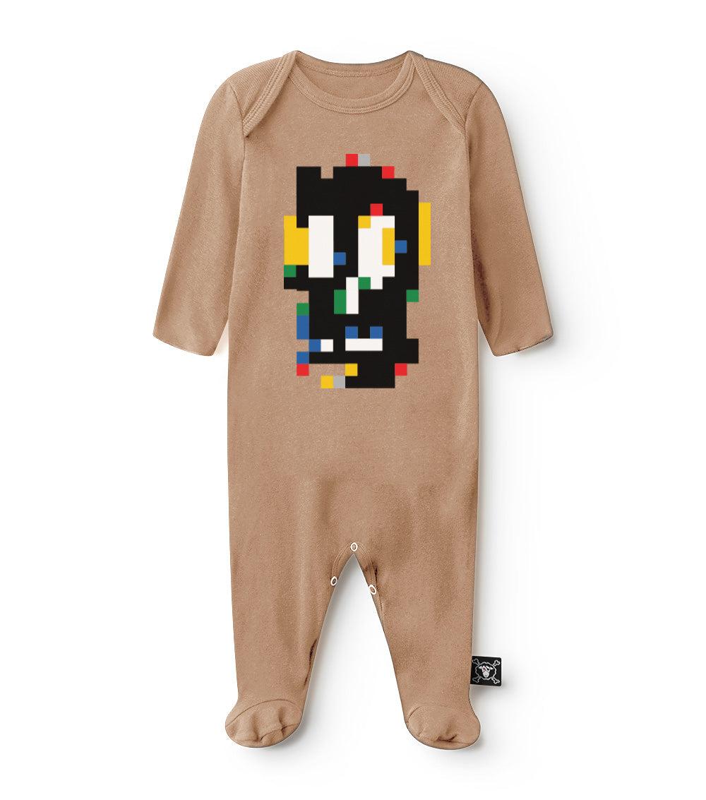 nununu pixel skull footed overall coffee