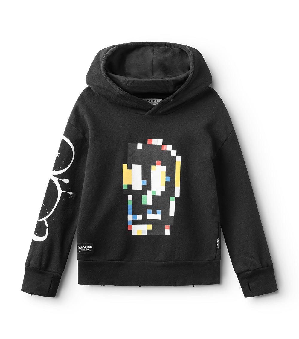 nununu pixel skull hoodie black