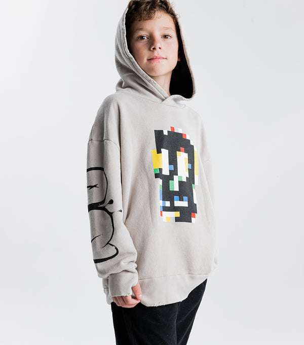 Nununu Pixel Skull Hoodie Smokey Grey