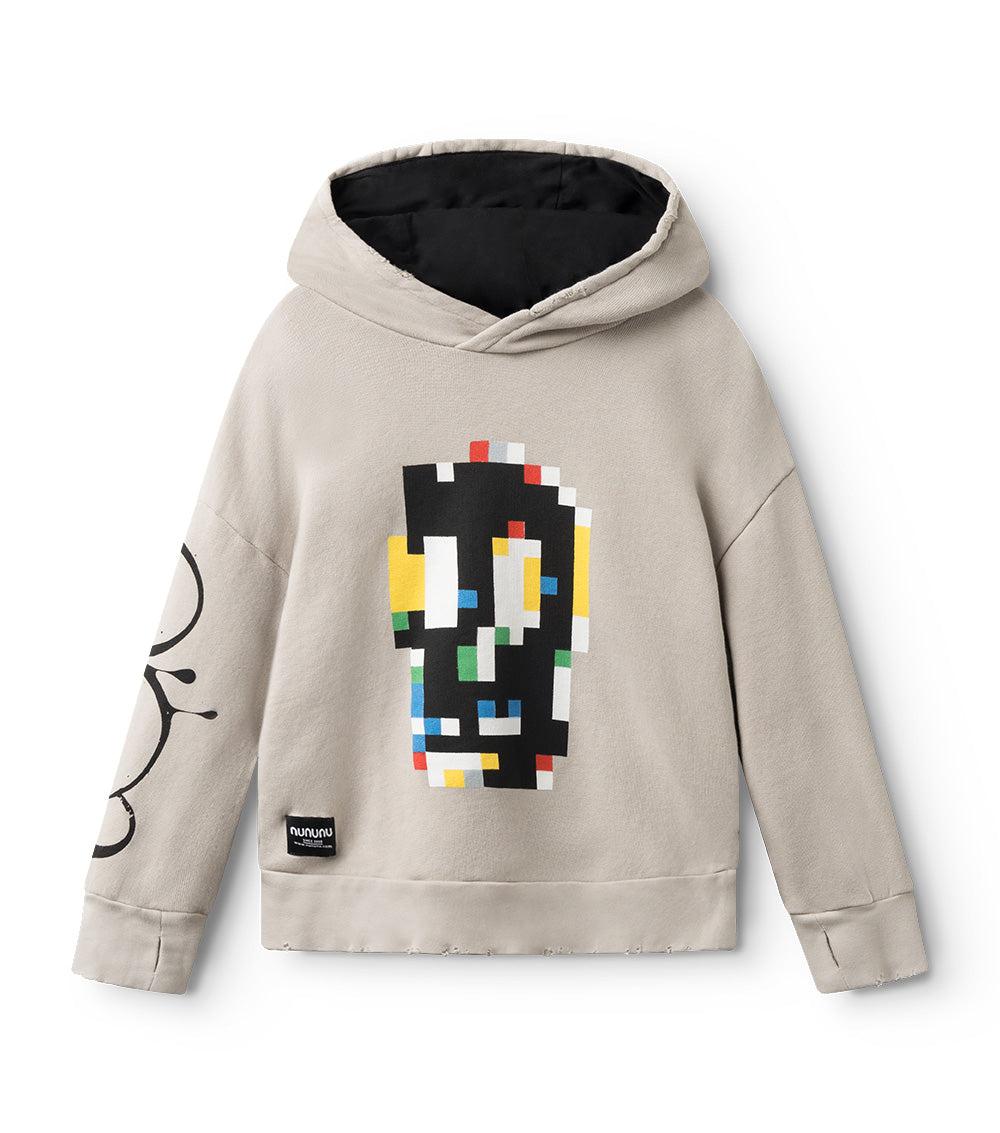 nununu pixel skull hoodie smokey grey
