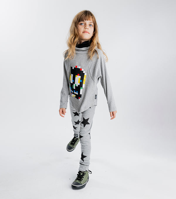 Nununu Pixel Skull Ninja Shirt Heather Grey