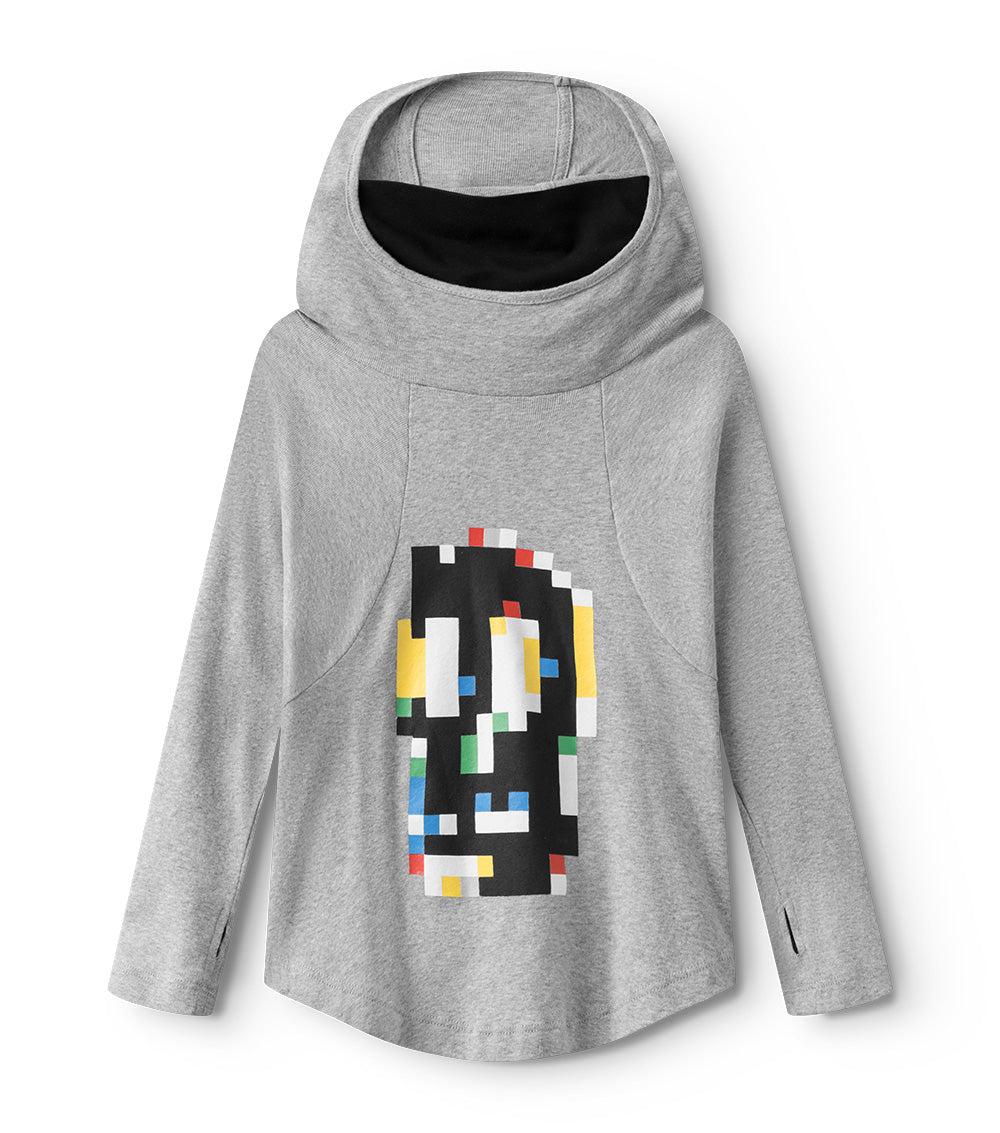 nununu pixel skull ninja shirt heather grey