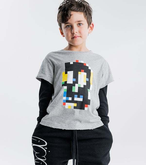 Nununu Pixel Skull Shirt Heather Grey