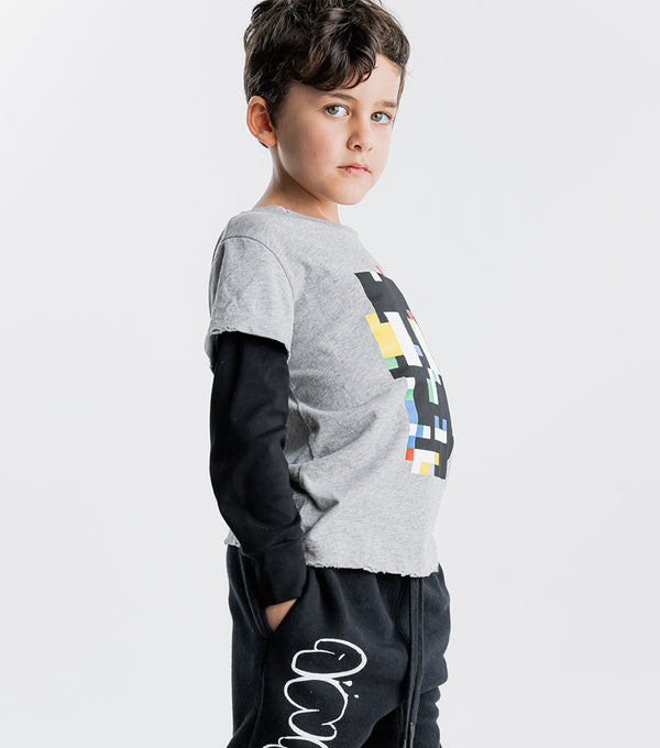 Nununu Pixel Skull Shirt Heather Grey