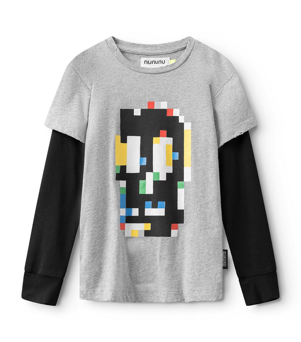 nununu pixel skull shirt heather grey