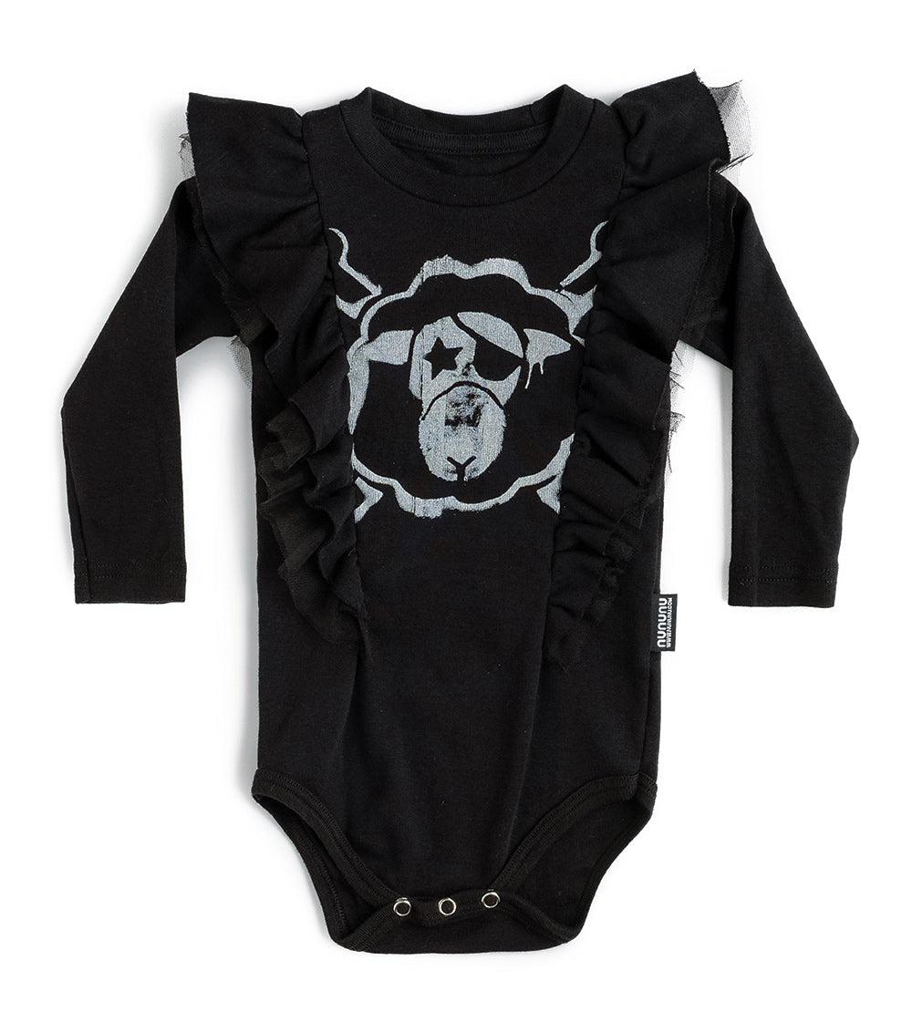 nununu ruffled skull onesie