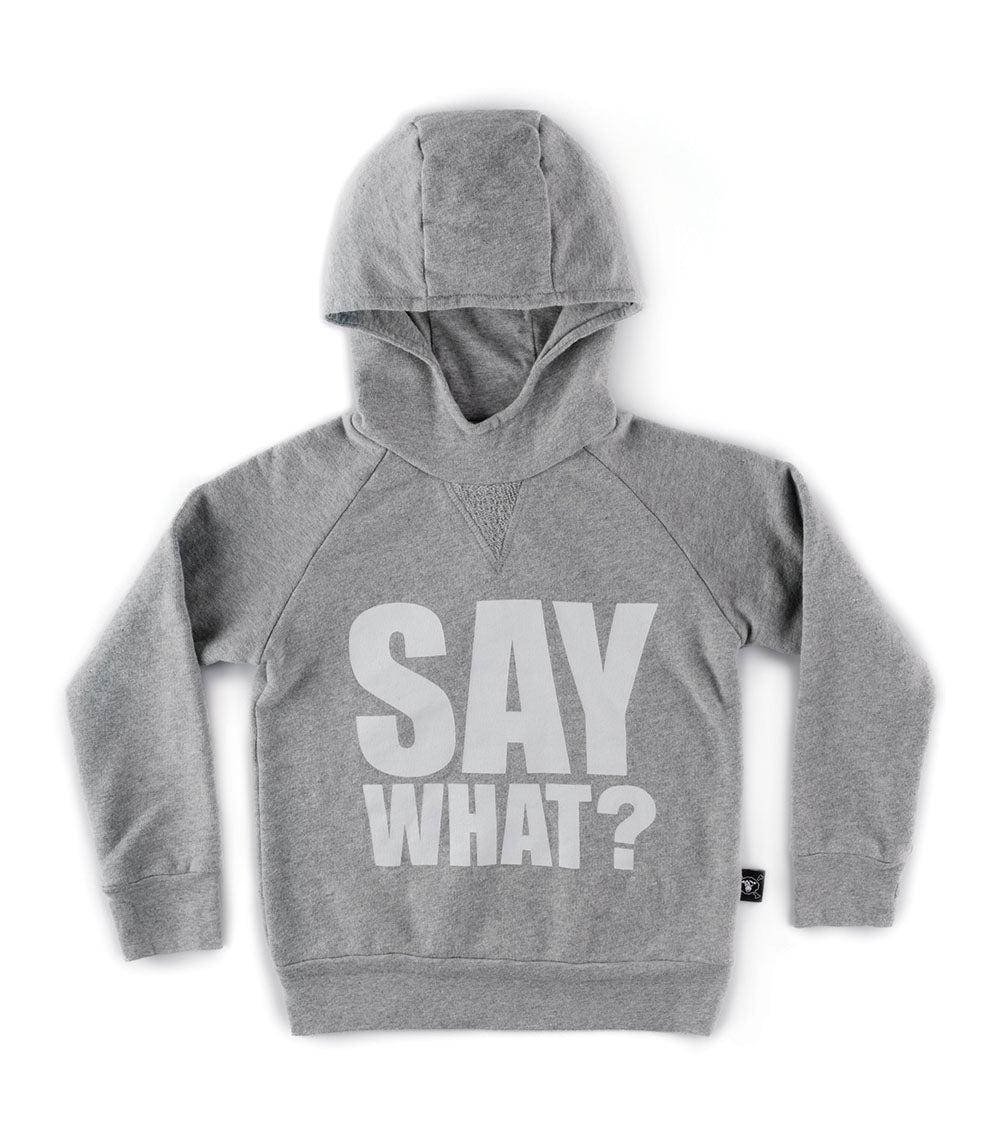 nununu say what? fluffy hoodie heather grey