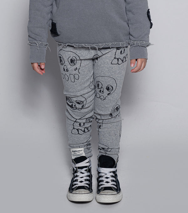 Nununu Scribbled Skulls Leggings Heather Grey