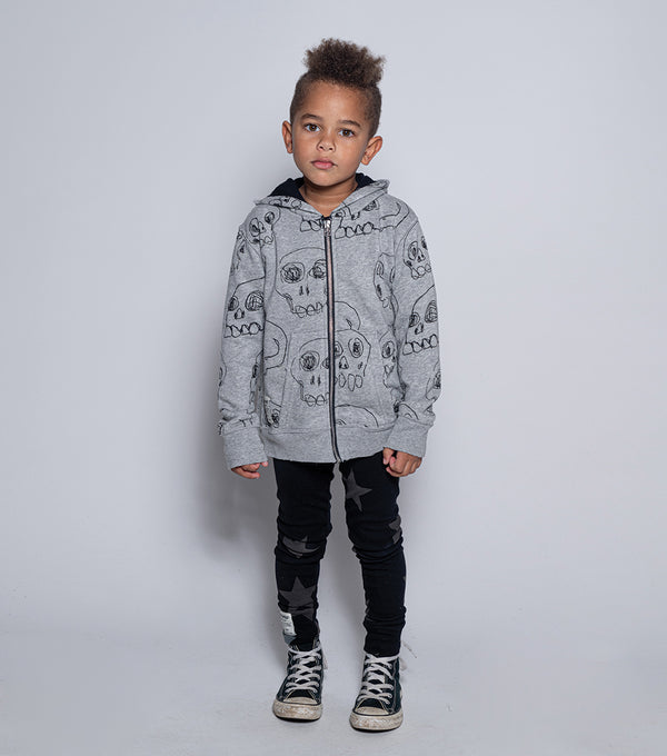 Nununu Scribbled Skulls Zip Hoodie Heather Grey