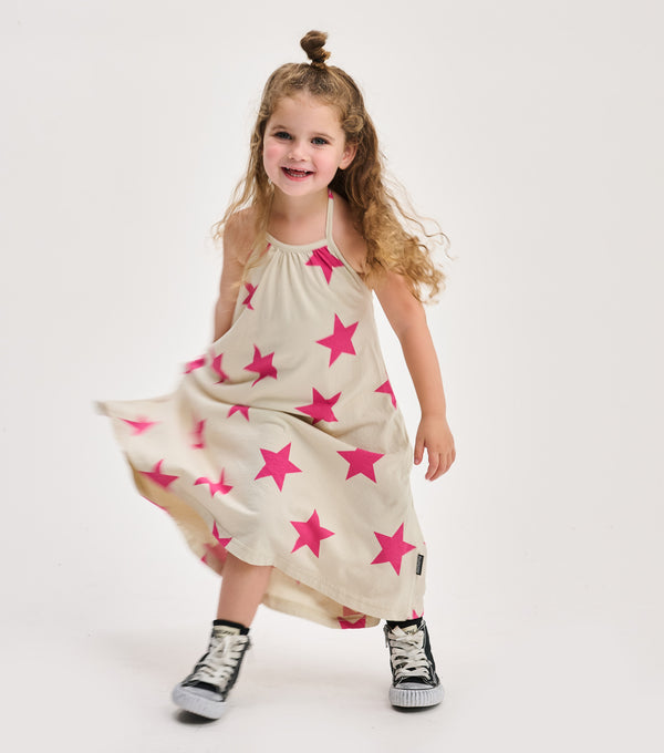 Nununu Star Collar Dress Smokey Natural/hot Pink