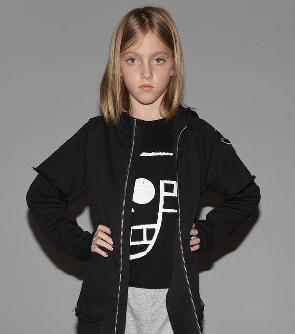 Nununu Twofer Zip Hoodie Charcoal Grey