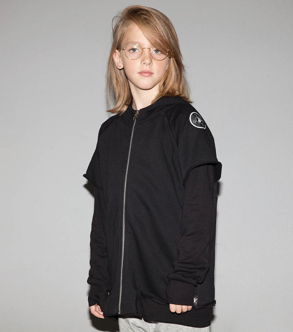 Nununu Twofer Zip Hoodie Charcoal Grey