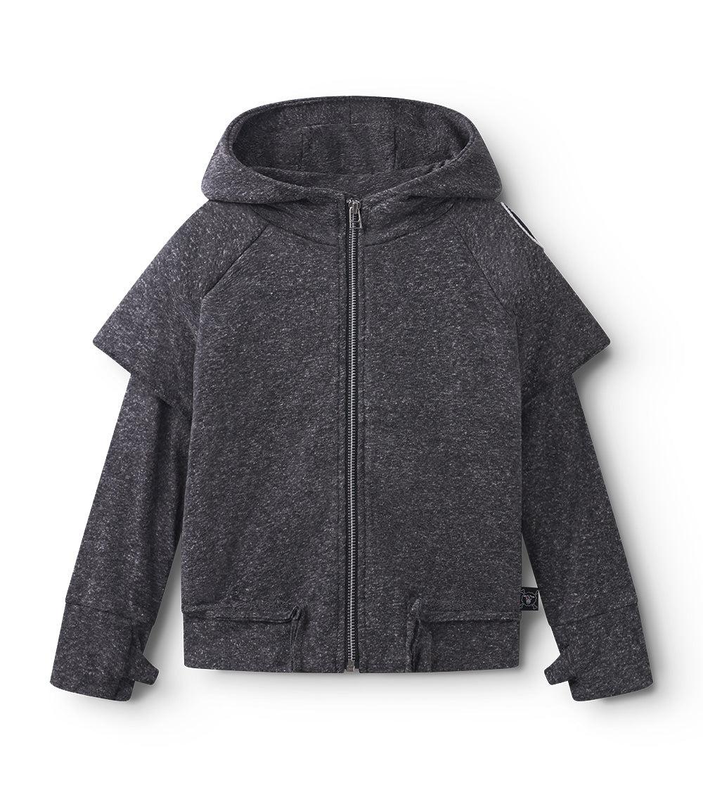 nununu twofer zip hoodie charcoal grey