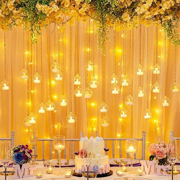 Nuptio 10/20/30Pcs Hanging Glass Tealight Holder With LED Candle
