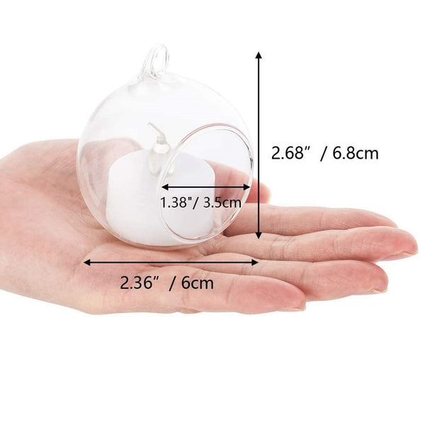Nuptio 10/20/30Pcs Hanging Glass Tealight Holder With LED Candle