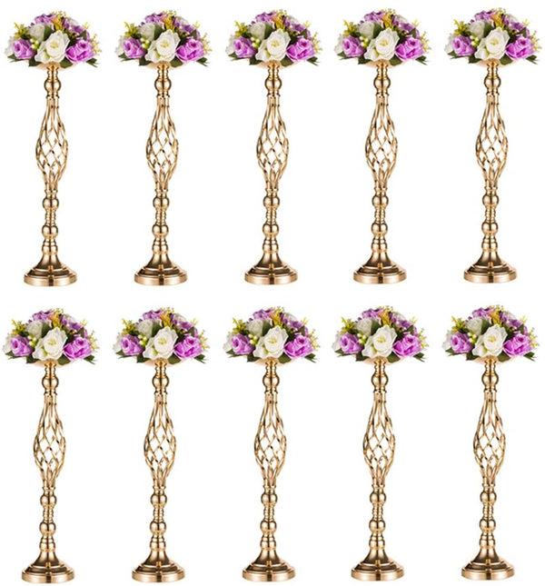 nuptio 10Pcs Gold Wedding Centerpiece | Metal Vase Column Stand