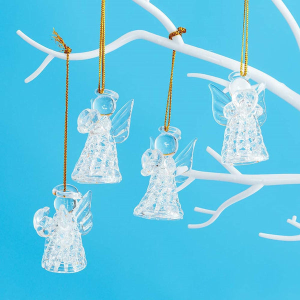 Nuptio 12Pcs/24Pcs Mini Clear Glass Hanging Angels Tree Ornaments Christmas Tree Decorations