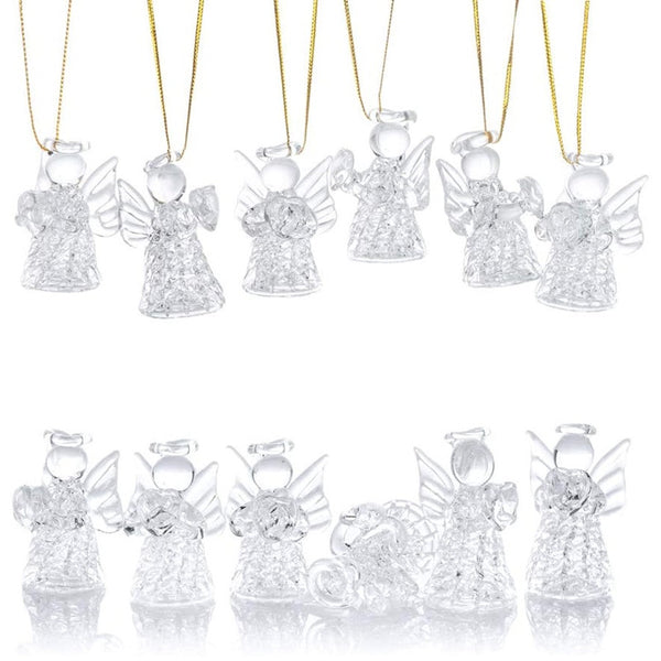 nuptio 12Pcs/24Pcs Mini Clear Glass Hanging Angels Tree Ornaments Christmas Tree Decorations