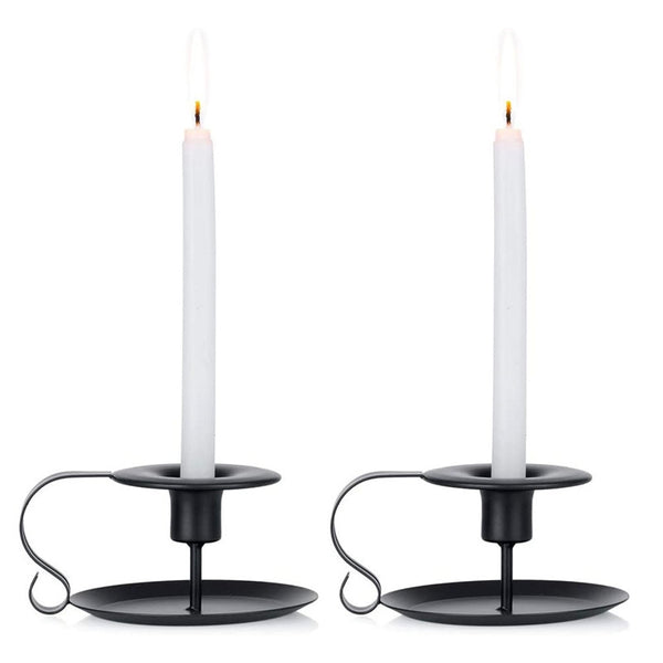 Nuptio 2/4/10Pcs Retro Iron Simple Black Chamberstick Taper Candle Holder