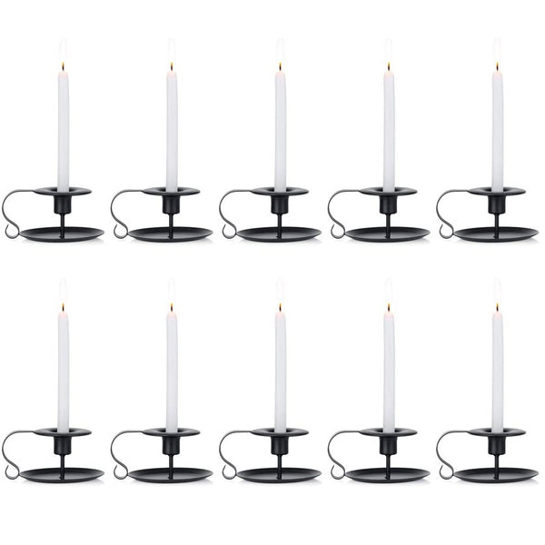nuptio 2/4/10Pcs Retro Iron Simple Black Chamberstick Taper Candle Holder